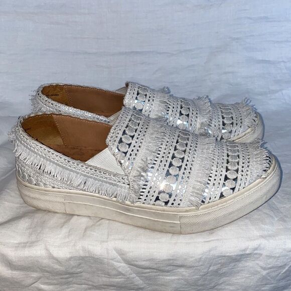 SEYCHELLES White/Silver Varsity Letter Crochet Slip-on Sneakers-7.5 - Picture 3 of 10